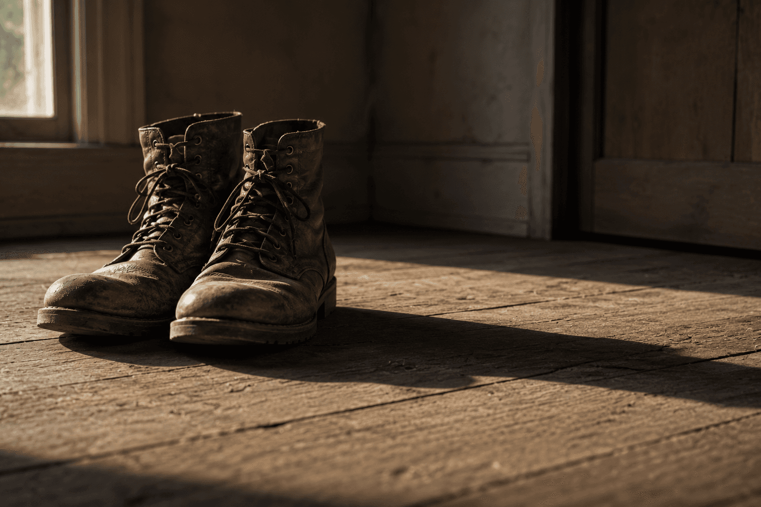 Worn leather boots in morning light representing the grounded, practical approach to men's nutrition after 30