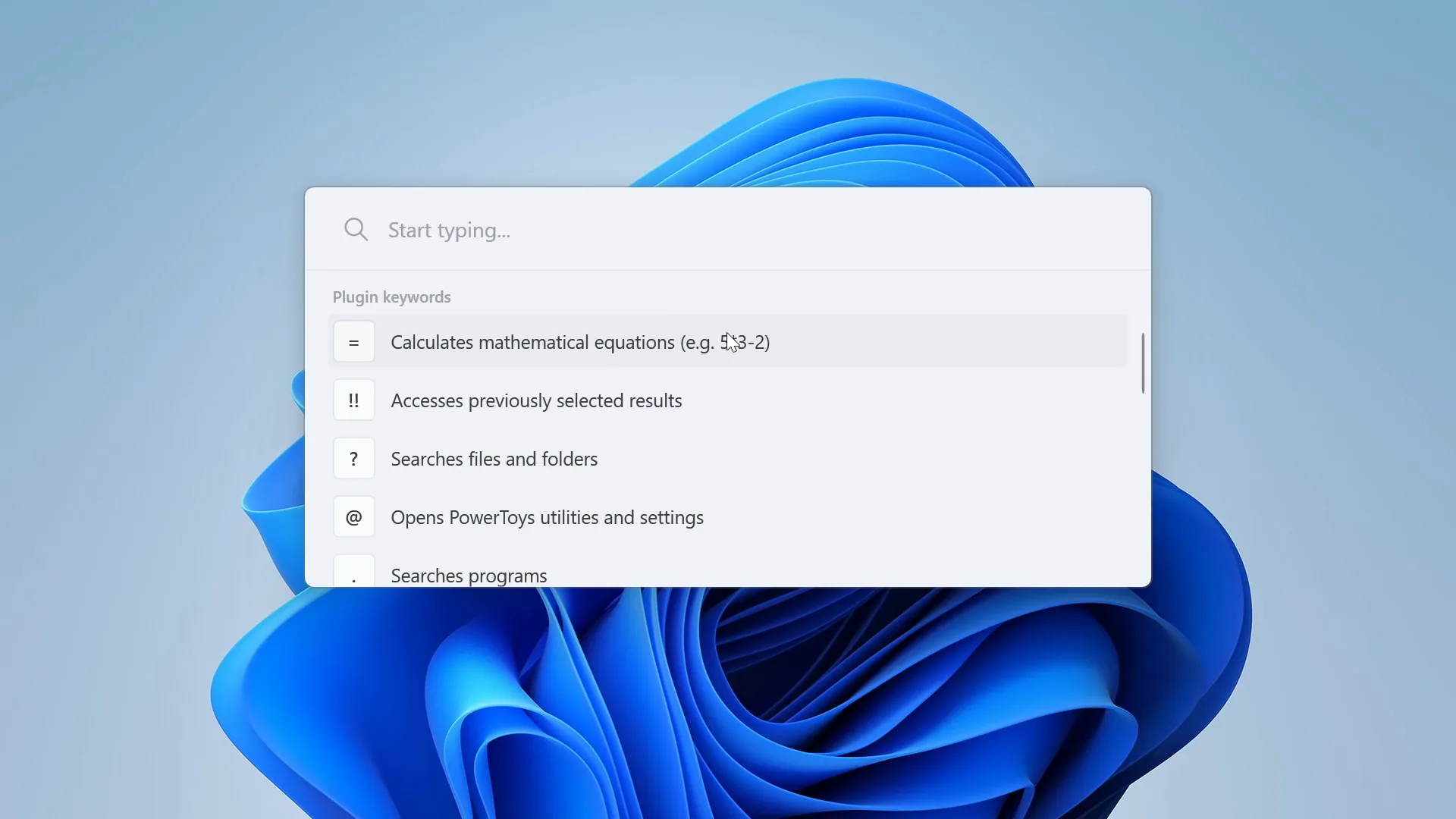 PowerToys Run showing a calculation result in the launcher
