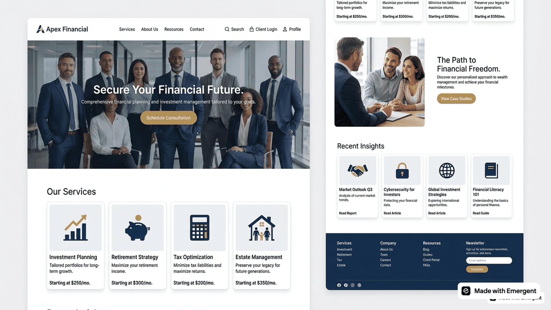 financial advisor website made with emergent