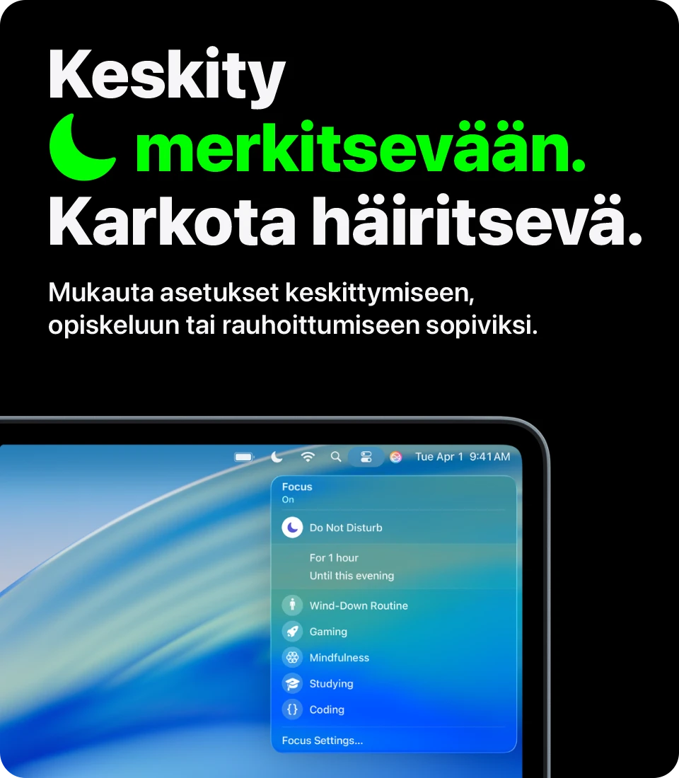 MacBook. Keskity merkitsevään. Karkota häiritsevä.