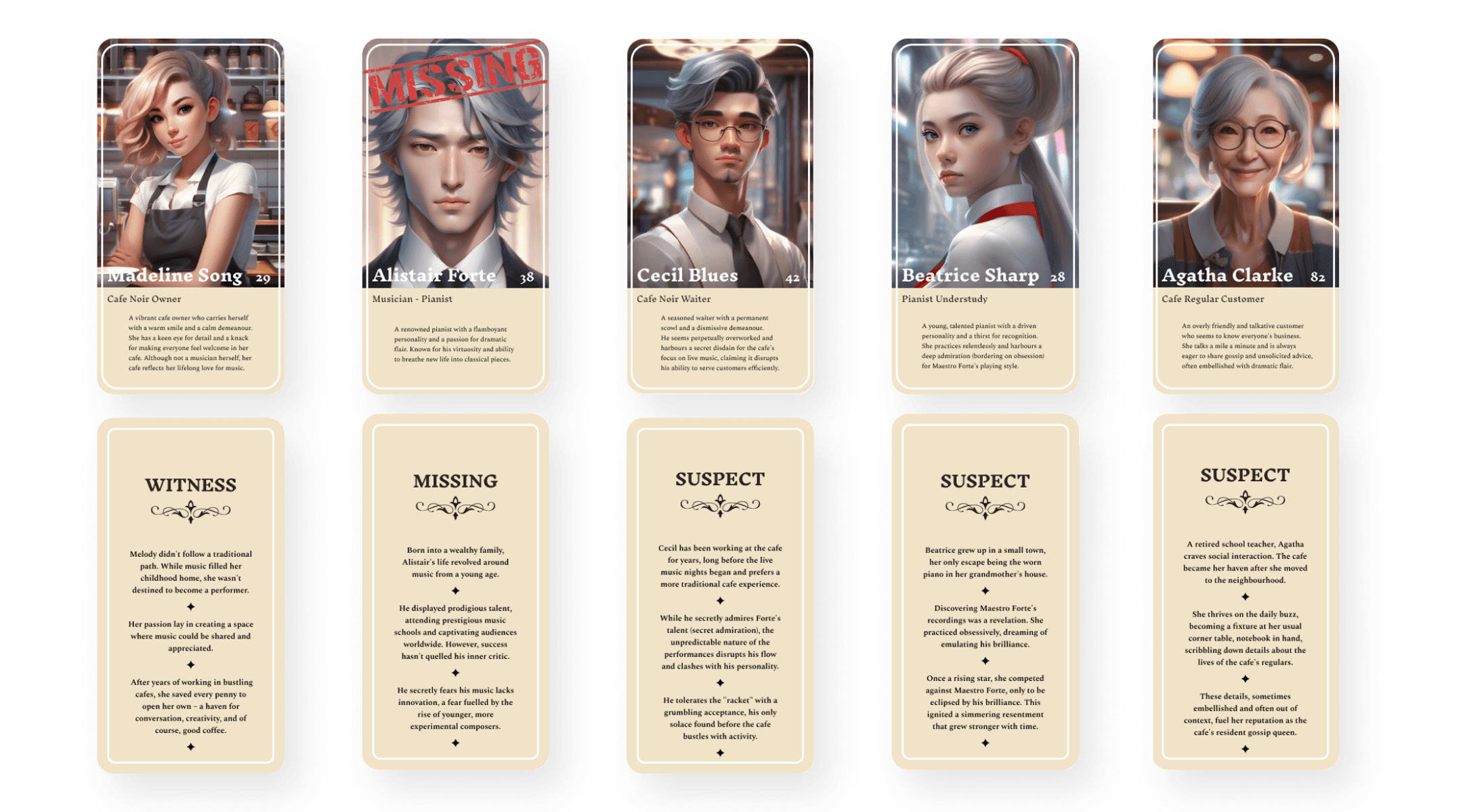 screen mockup of game character profiles