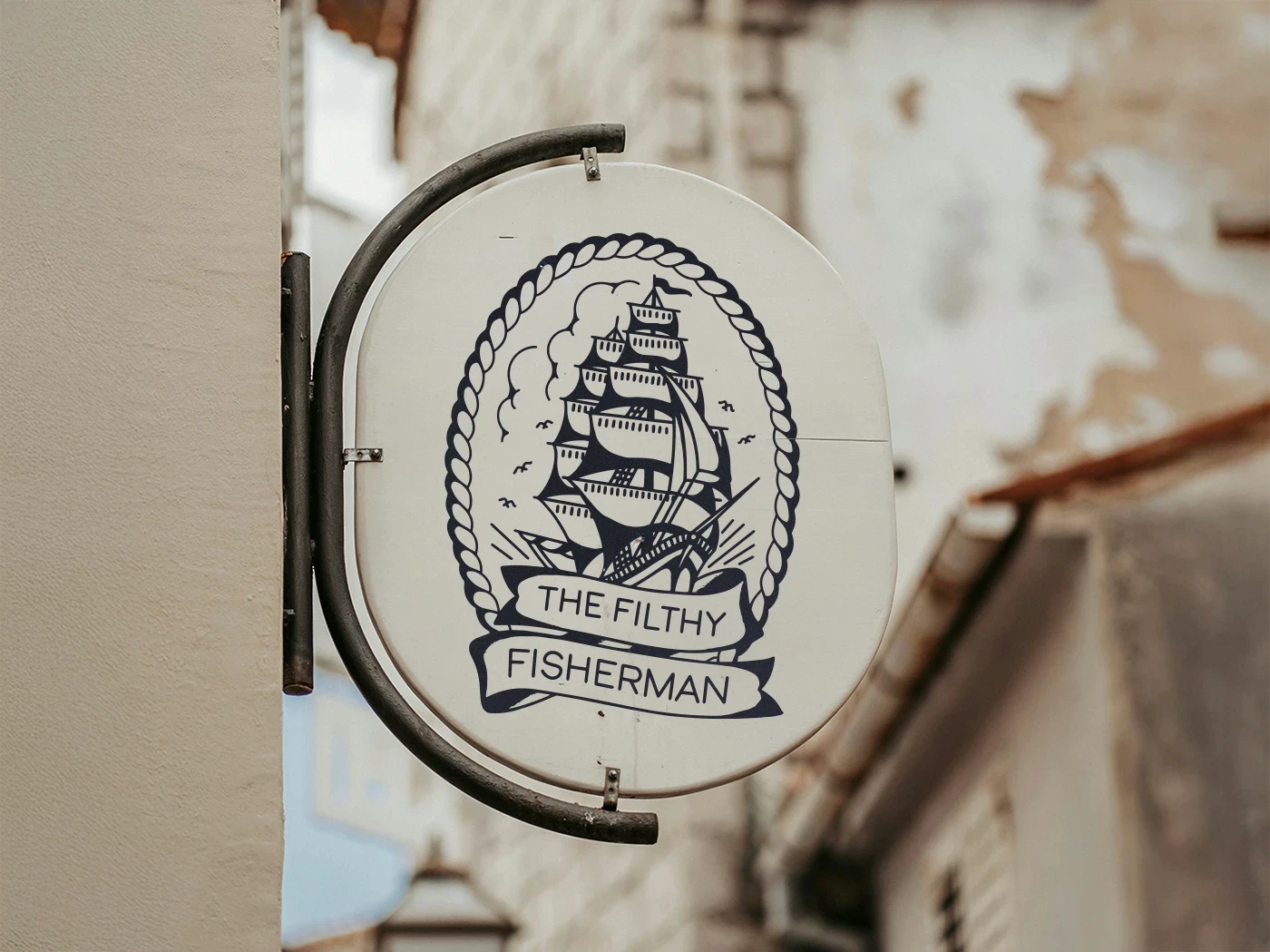 En skylt med The Filthy Fisherman logotyp