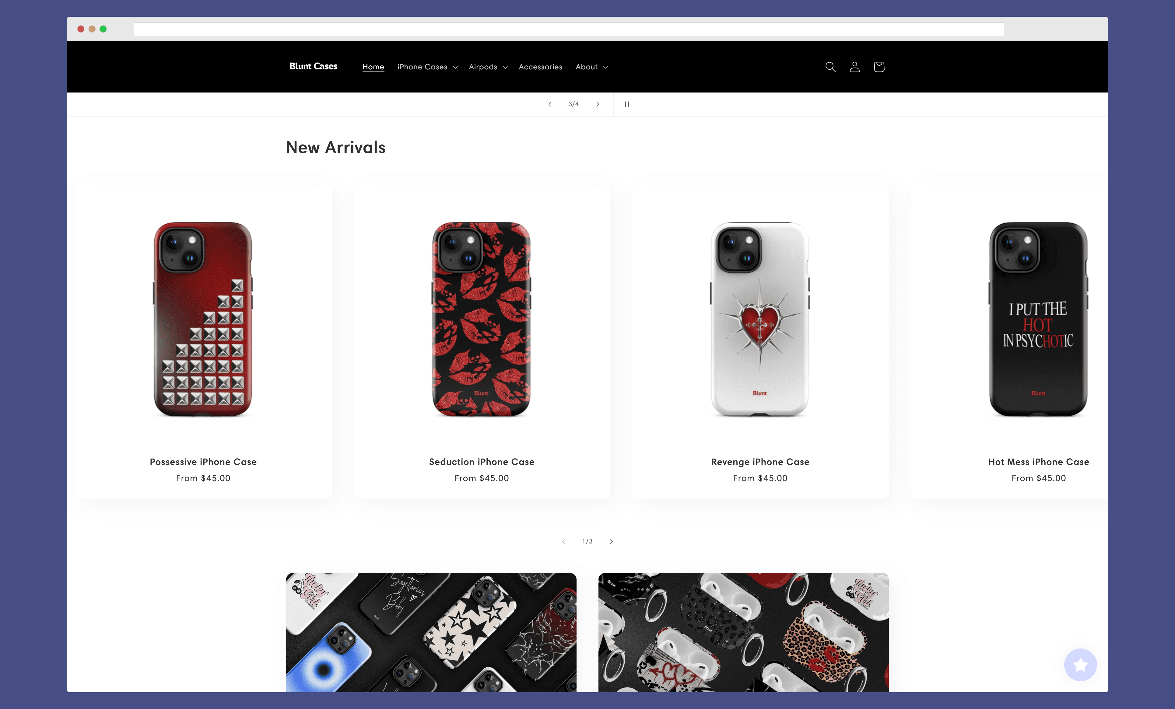 a screenshot of blunt cases landing pages