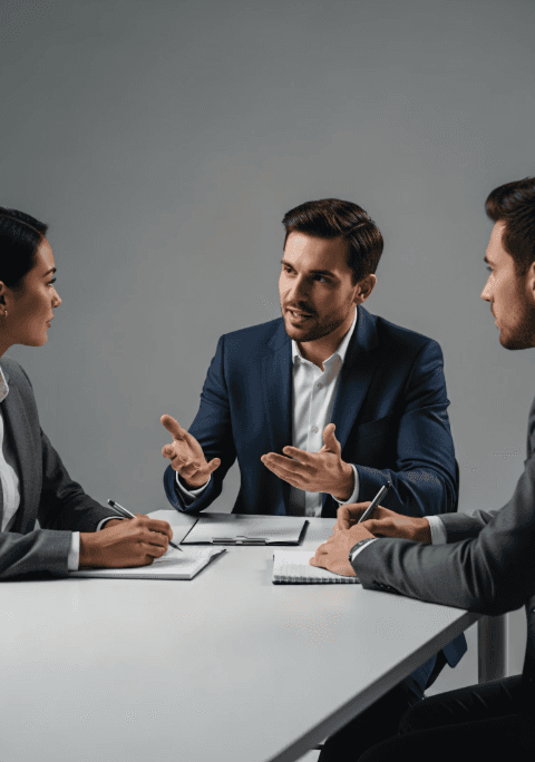 Smiling young woman with long hair standing against a dark green background, holding a finger to her chin.