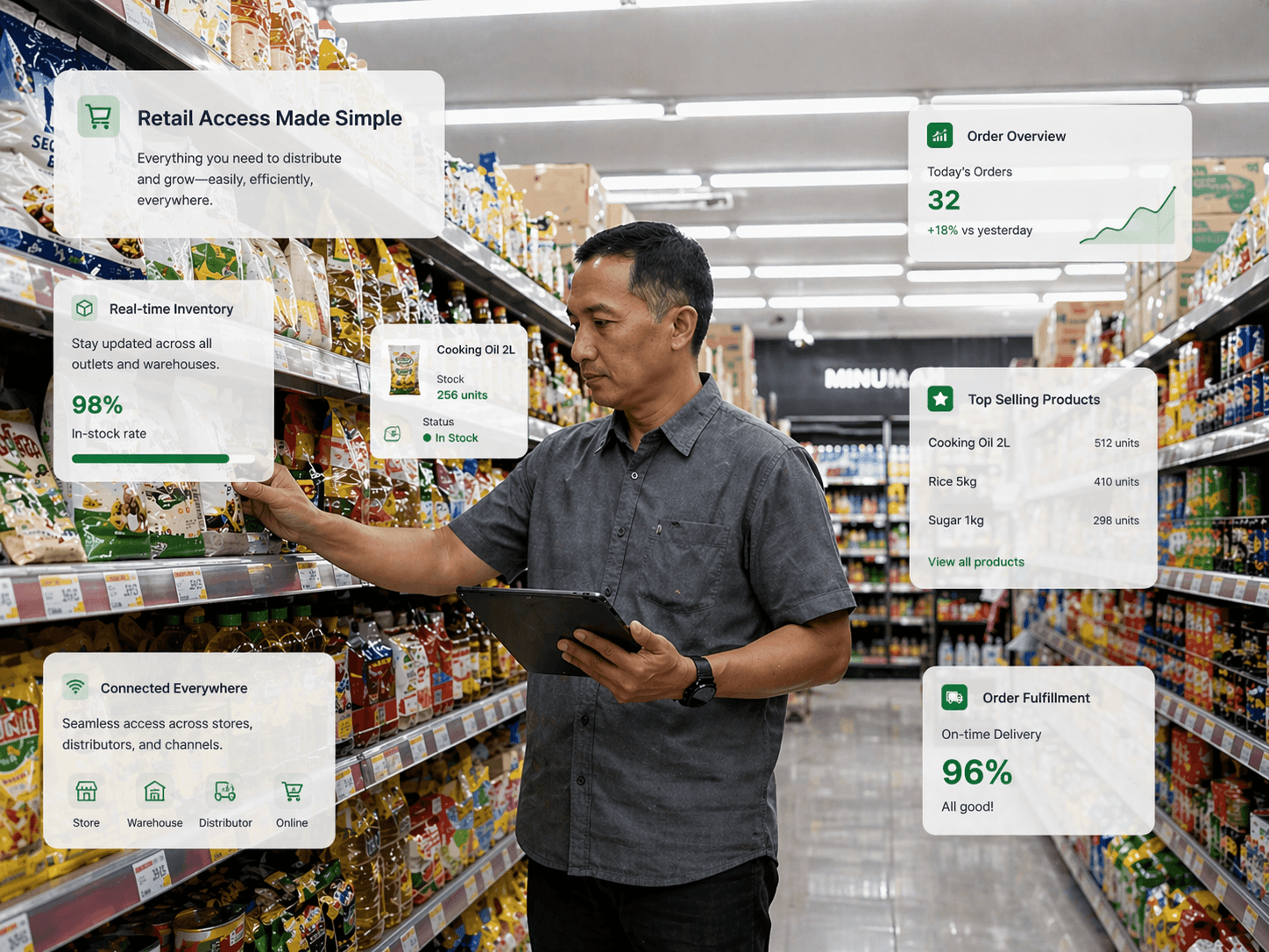 Grocery shopping in a bright aisle