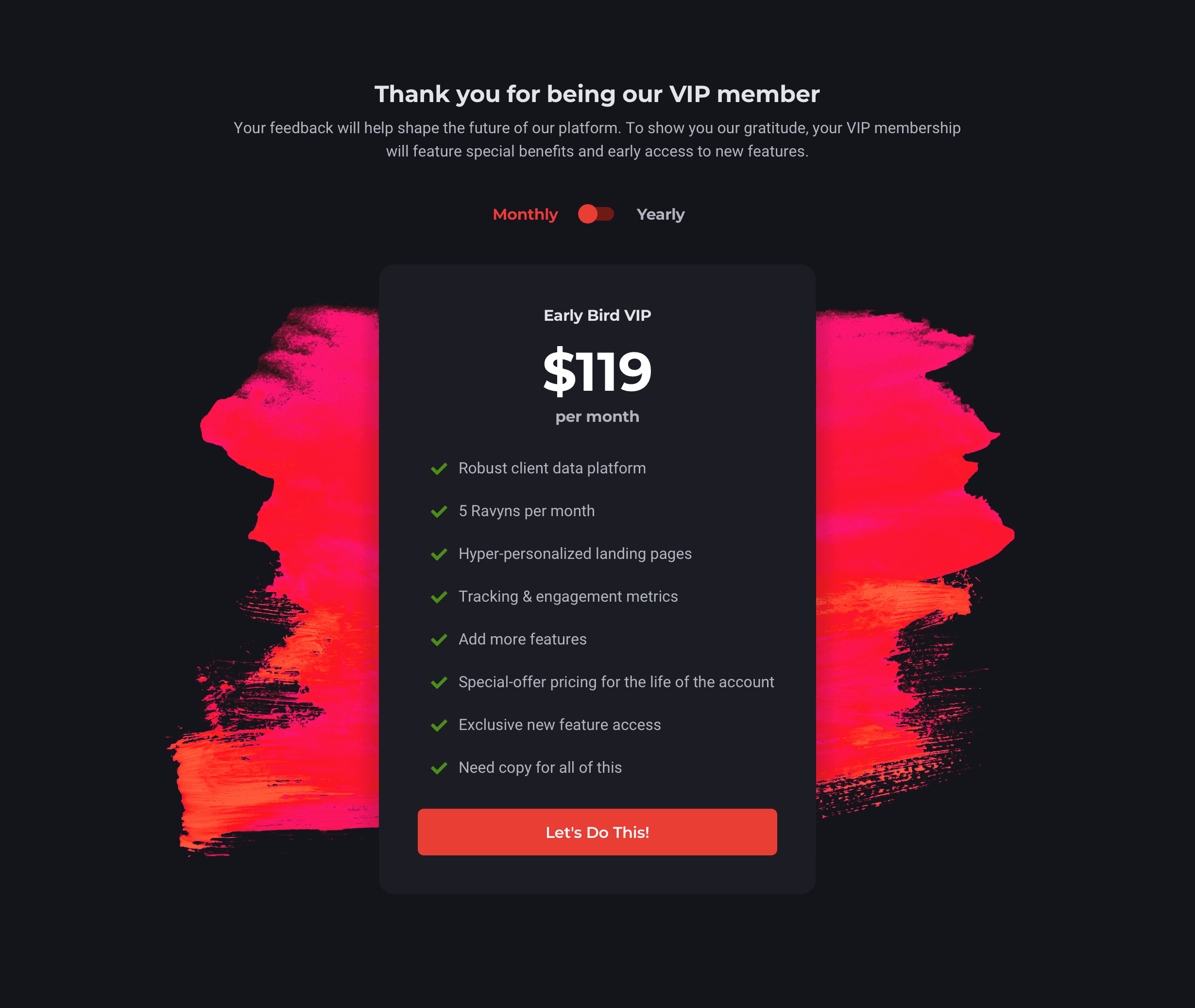 Ravyn pricing screen