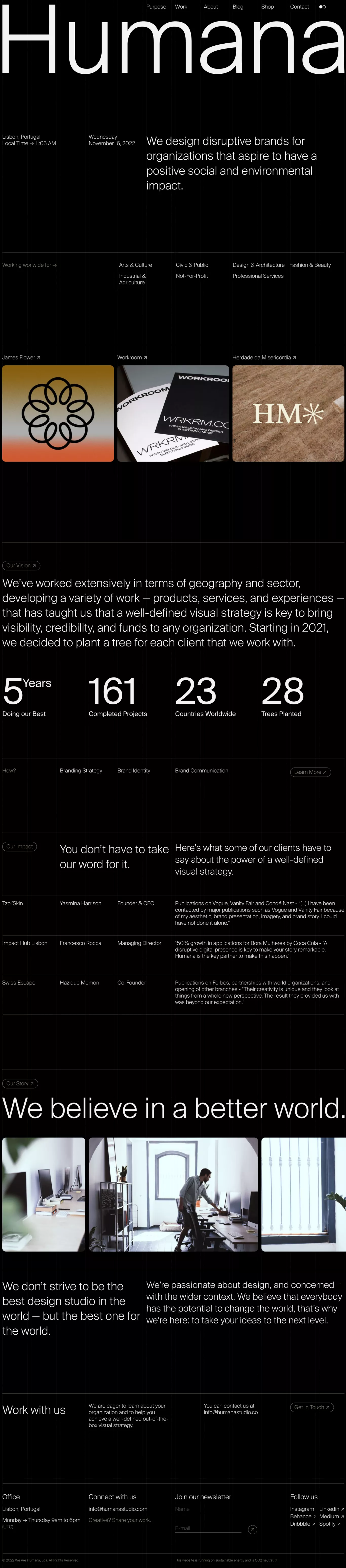 Humana Studio portfolio page screenshot showcasing Design and Tech design