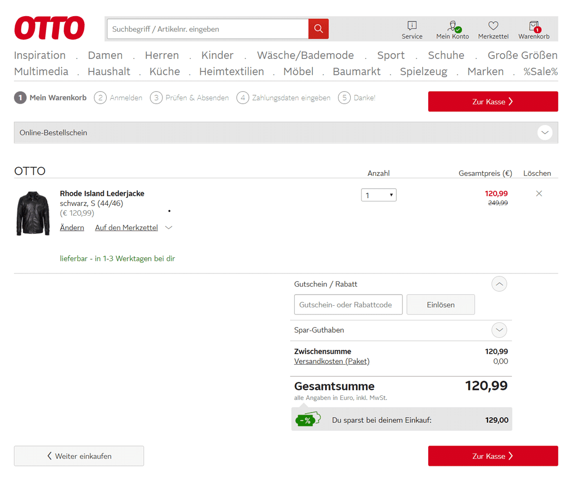 Checkout Prozess optimieren: Positivbeispiel ottoversand.at