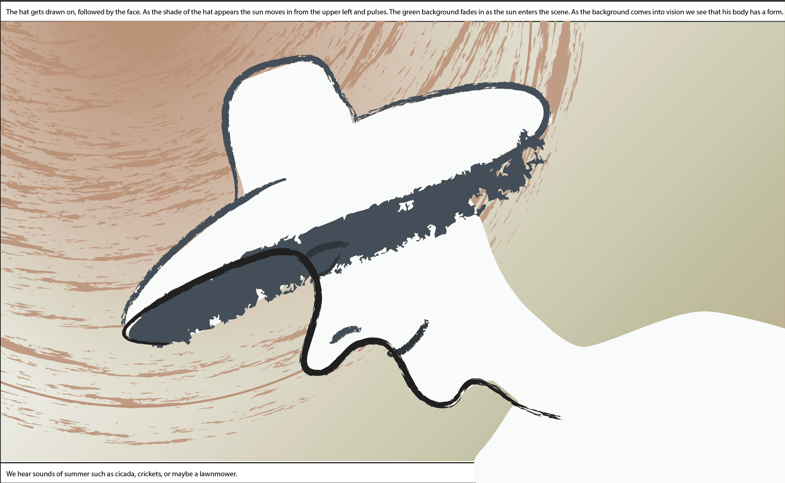 Storyboard 6: Background fills in, revealing that the line was actually an outline of a face.