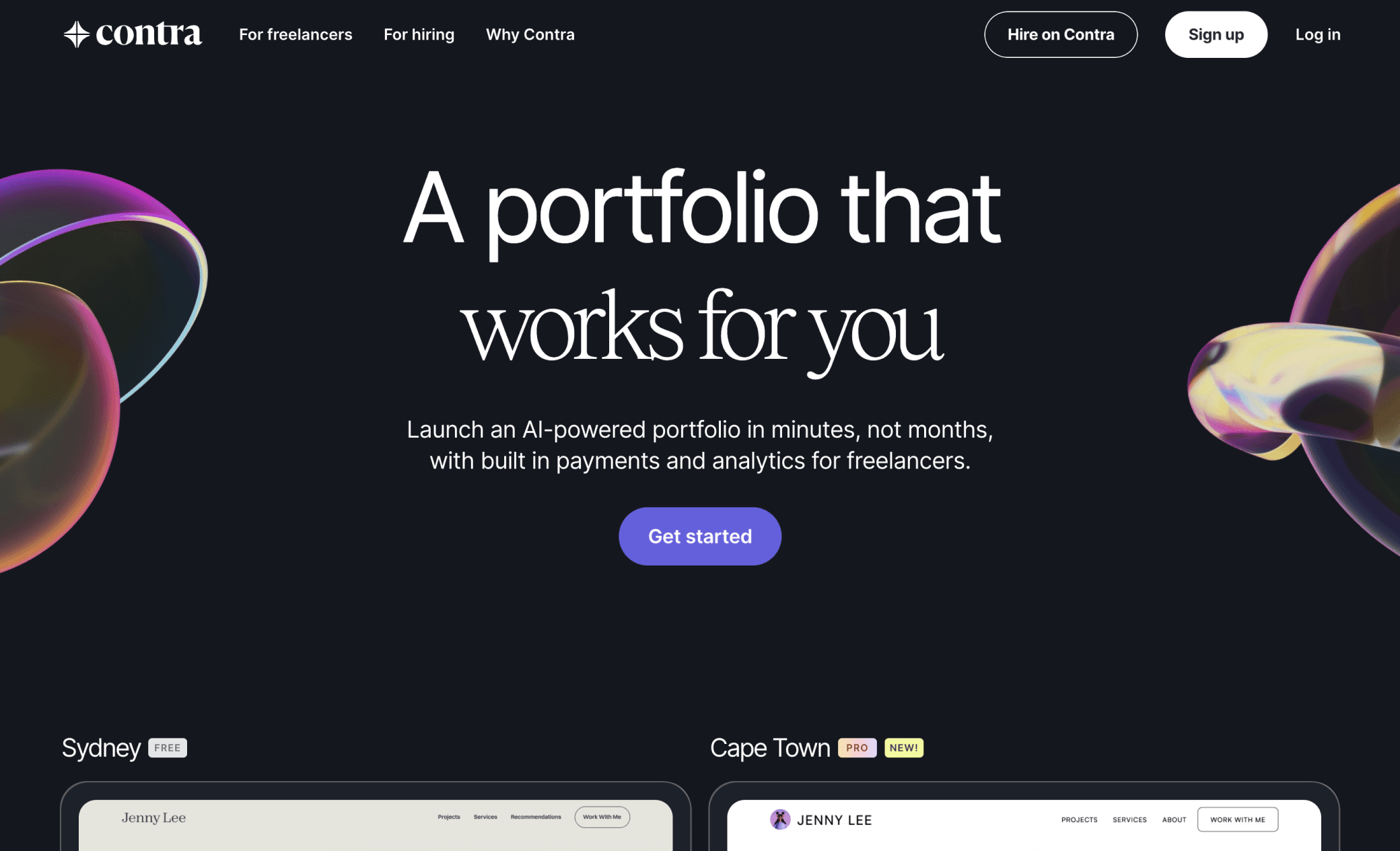screenshot of contra.com/portfolios