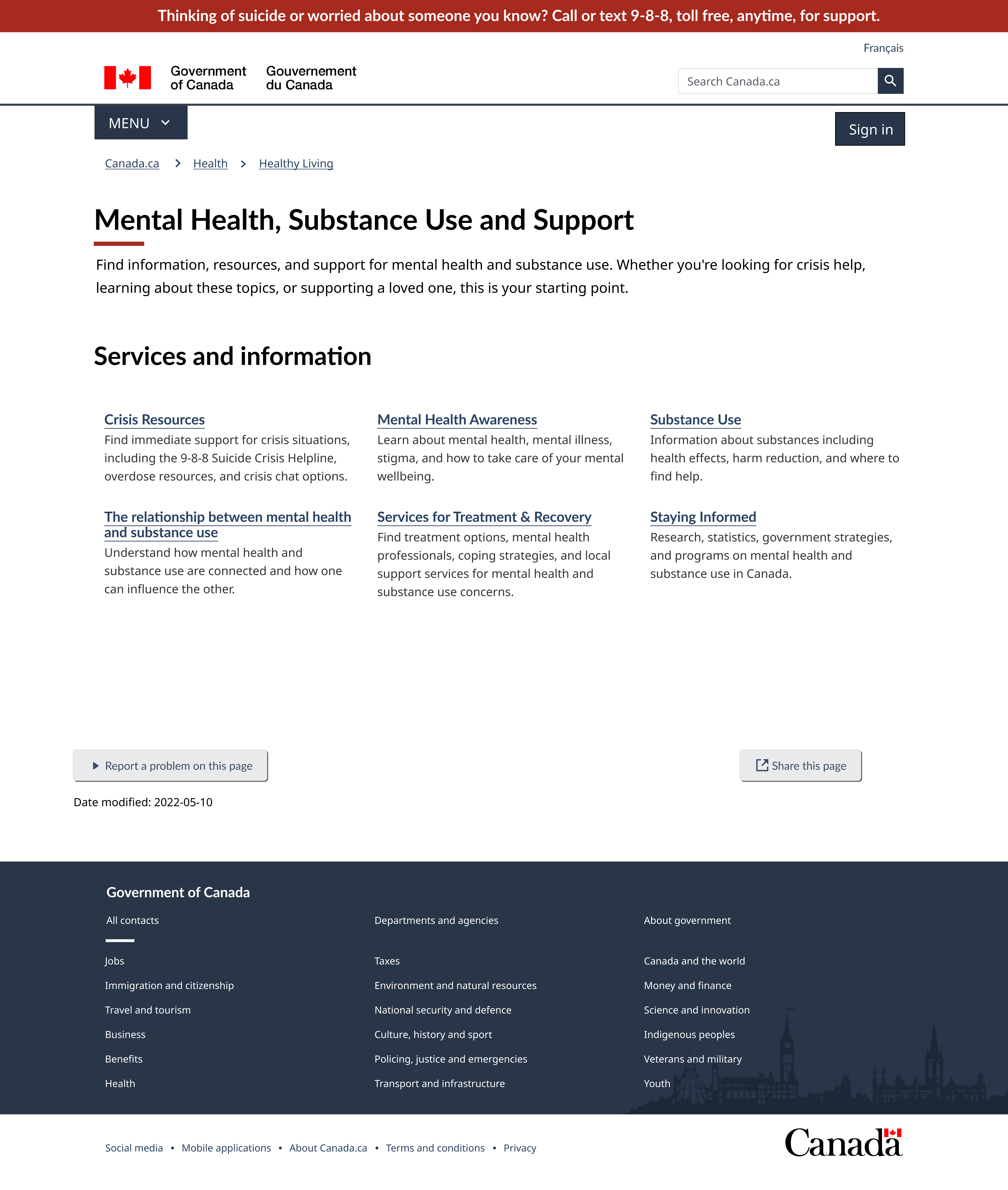 Screenshot of the proposed combined homepage for mental health, substance use and support