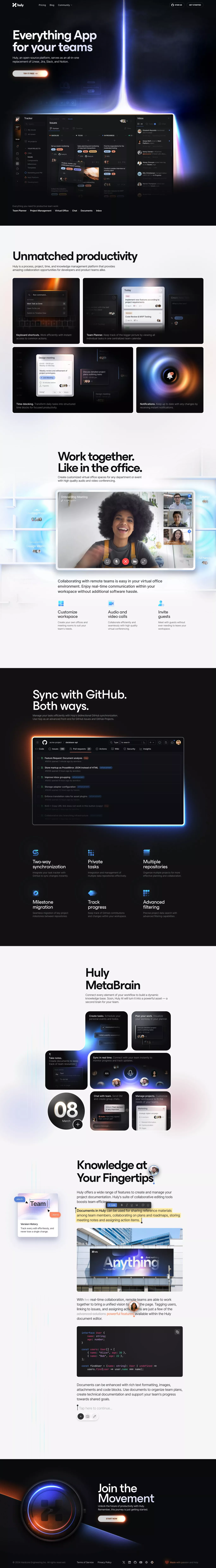 Everything App for your teams landing page screenshot showcasing Tech design