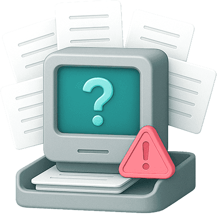 Three distressed 3D human figures holding documents and a house icon