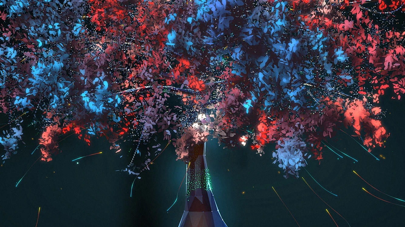 Red blue node cluster expressing flow, density, and interconnects