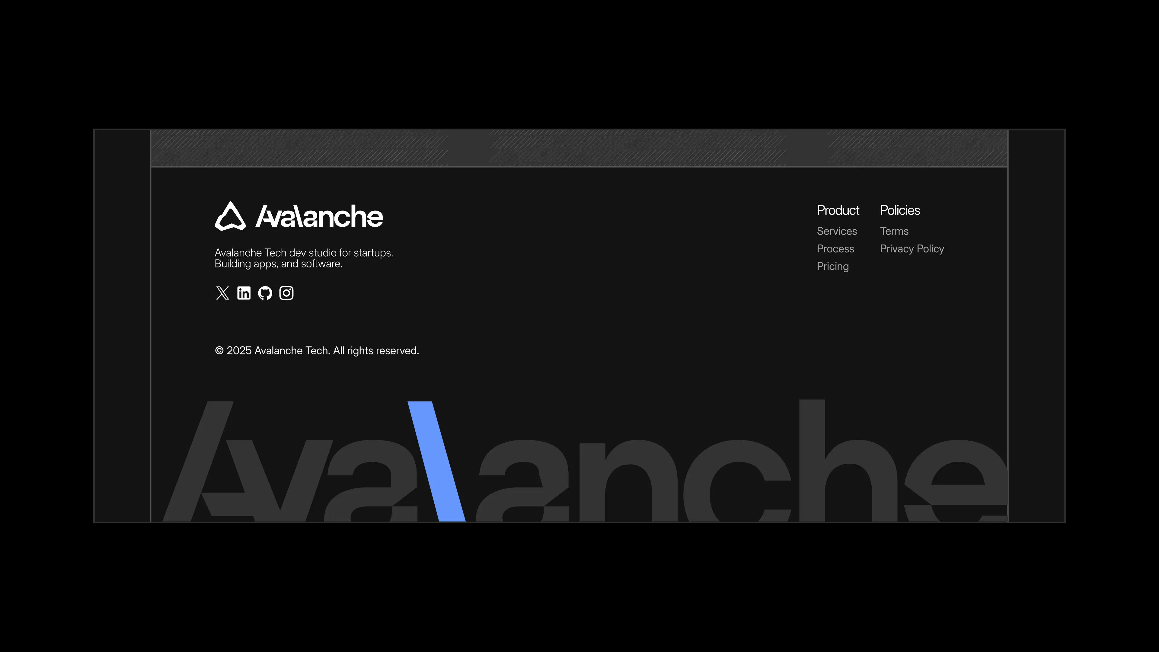 Avalanche Tech landing page footer and call-to-action section