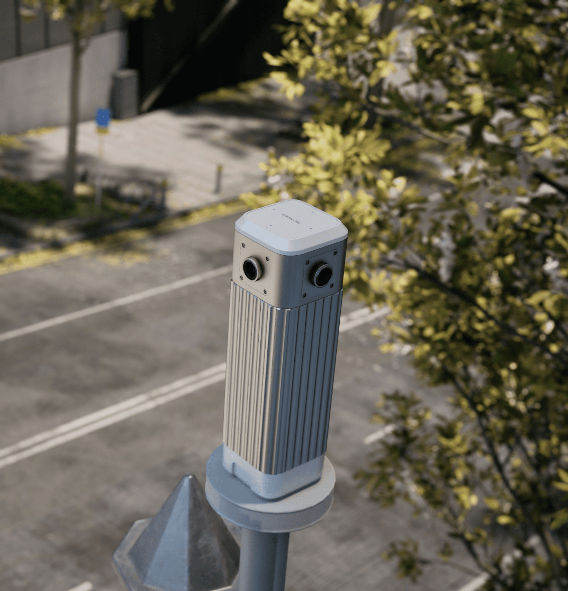 a row of metal poles in a dark room