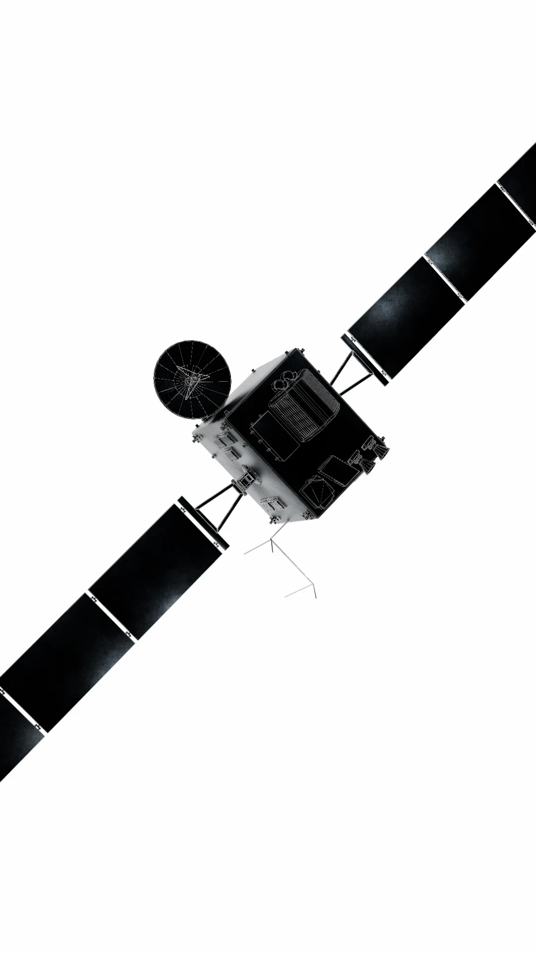 3D render of a LEO satellite with solar panels — BotBlox radiation-resilient networking and compute infrastructure for space systems