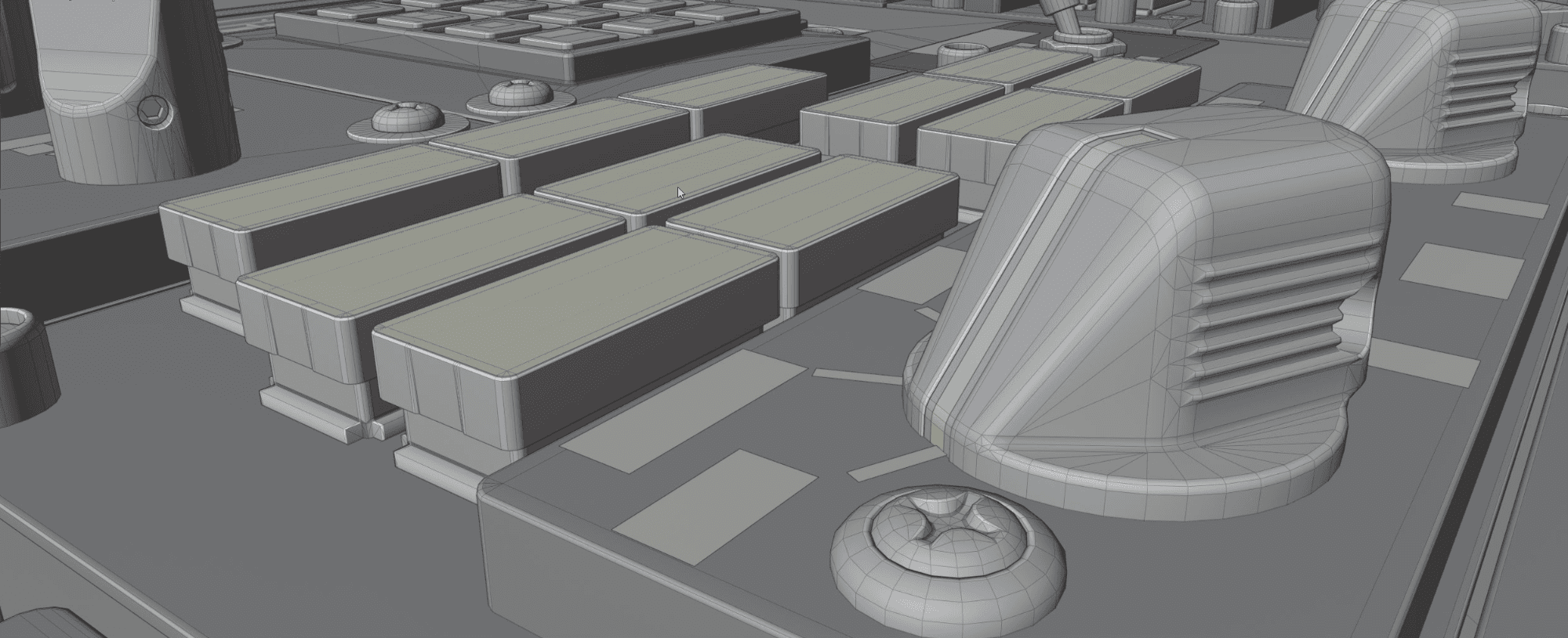 Early 3D modeling of the AFL 737 MAX flight deck - panel switches and knobs