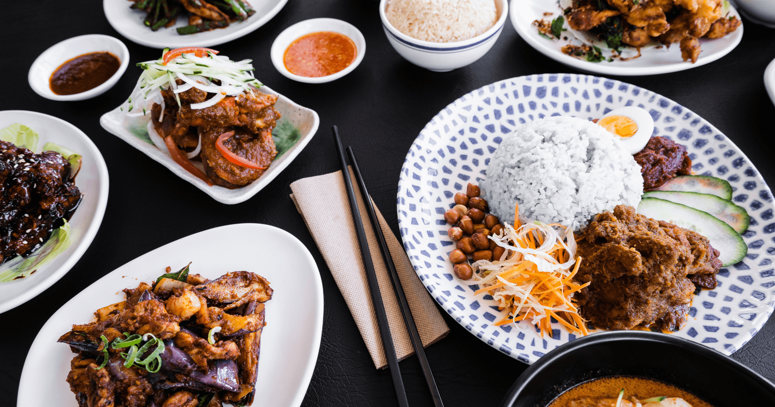 A spread of Malaysian food