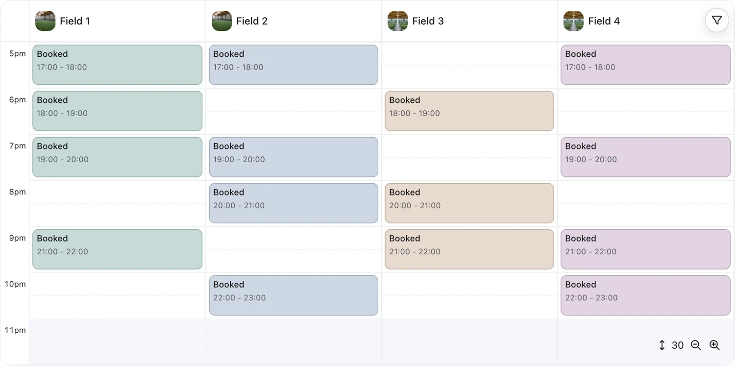English calendar with four soccer fields