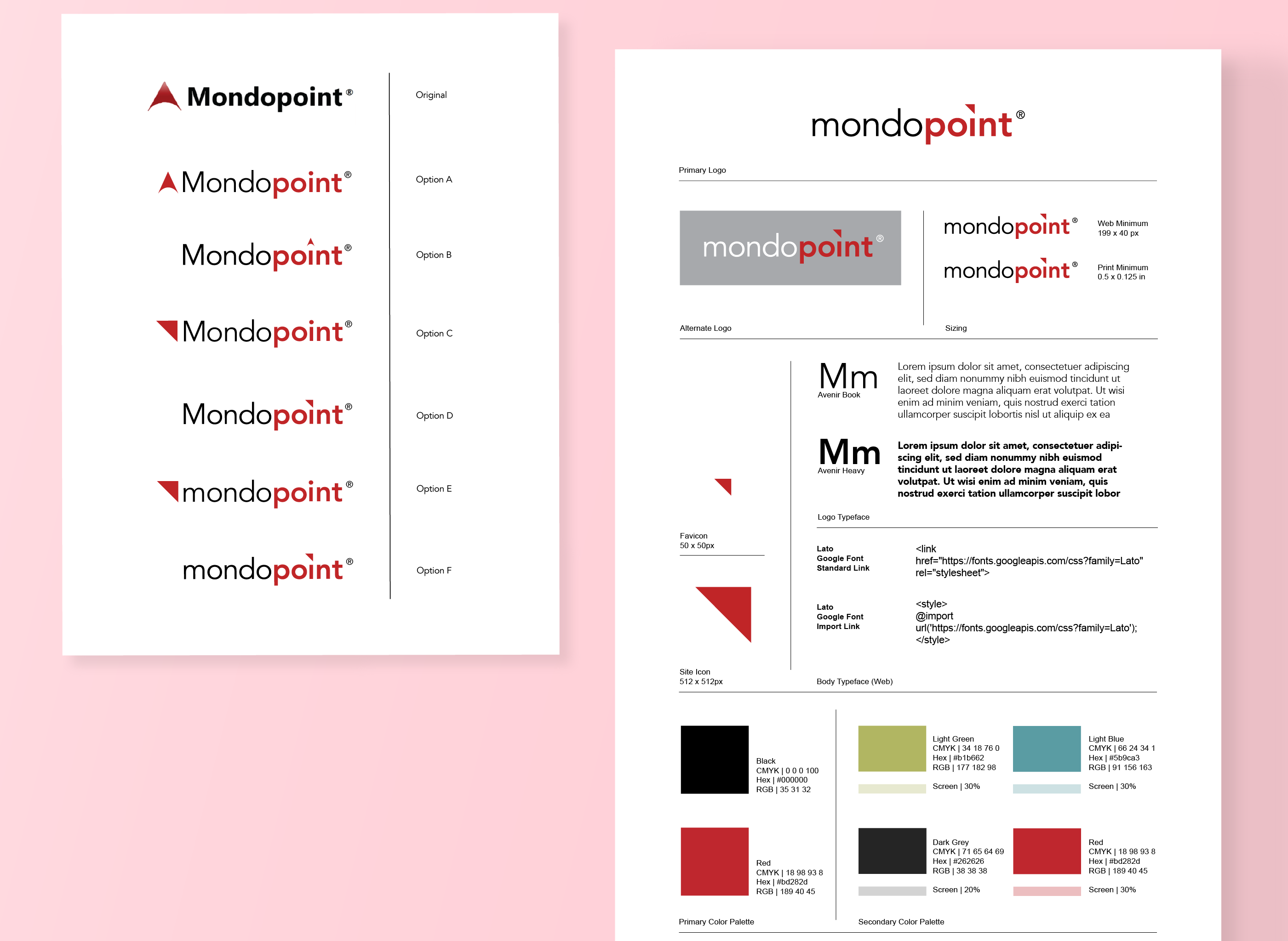 Display of Mondopoint revised brand idenity process and final guide.