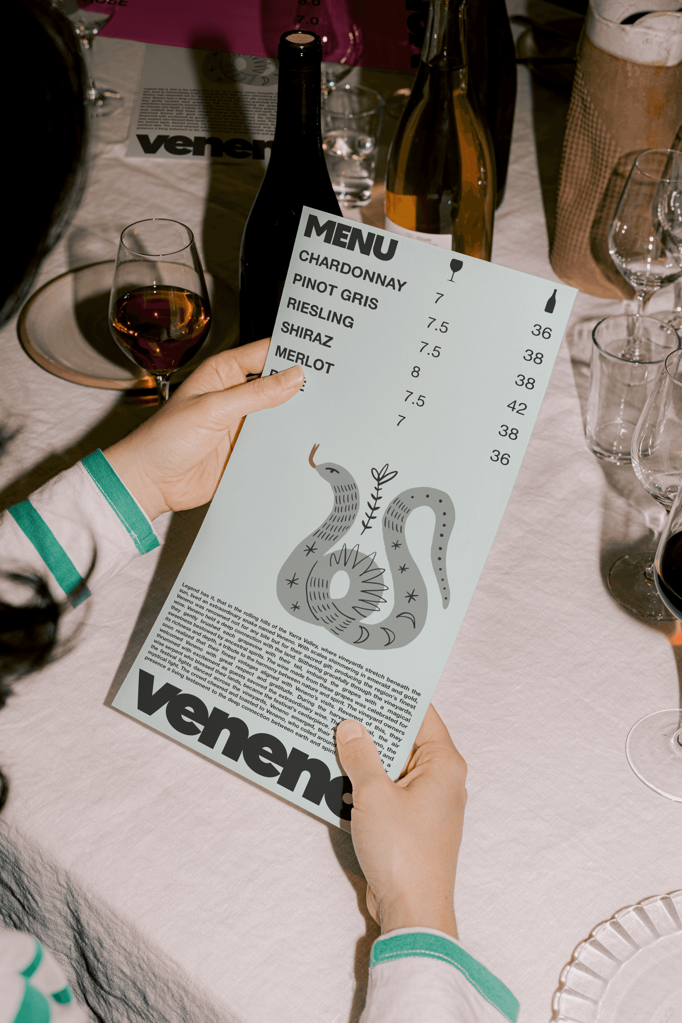 Wine bar menu with logo and illustration