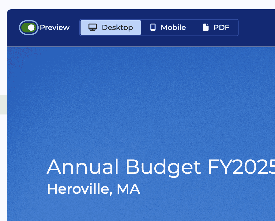 Cropped photo of ClearGov's digital budget book product 