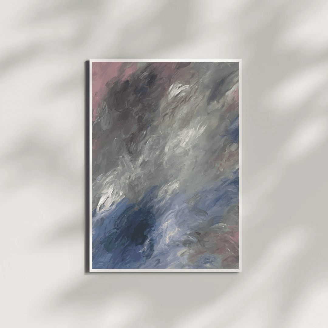 Abstract Painting in colors blue, green, white and a bit pink.