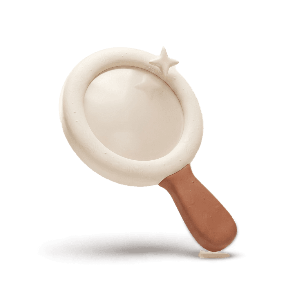 A clay hand mirror with a sparkle