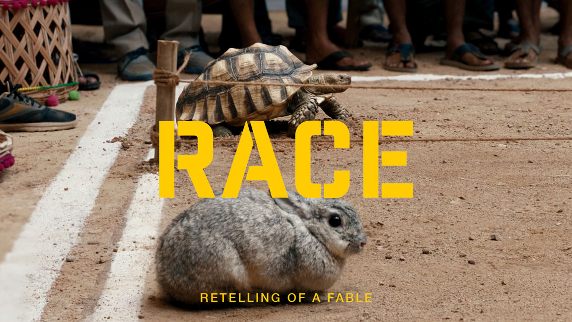 Hard Worker Construction Chemicals Brand advertisement -  Hare and Tortoise story retold - Side view