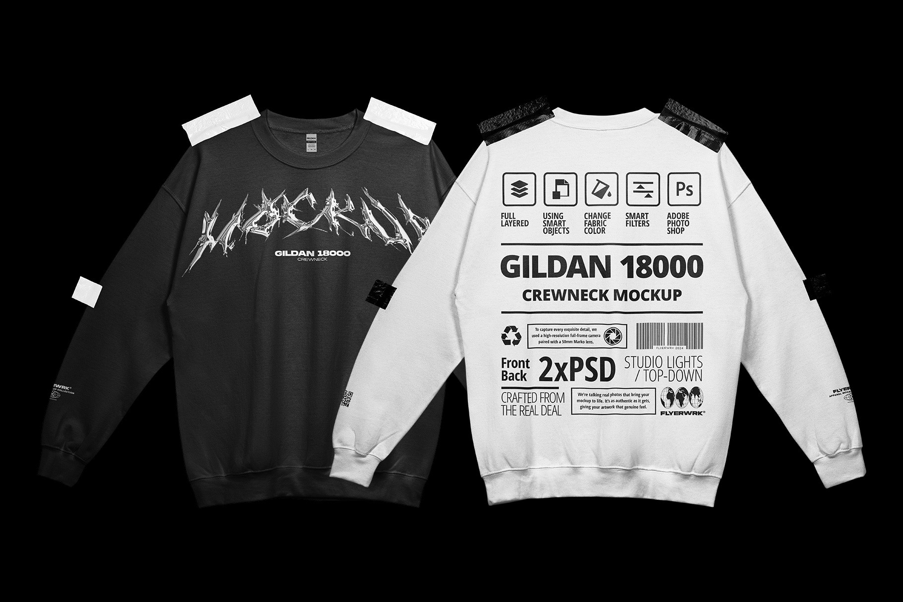 Gildan 18000 Crewneck Taped mockup showing front and back design preview