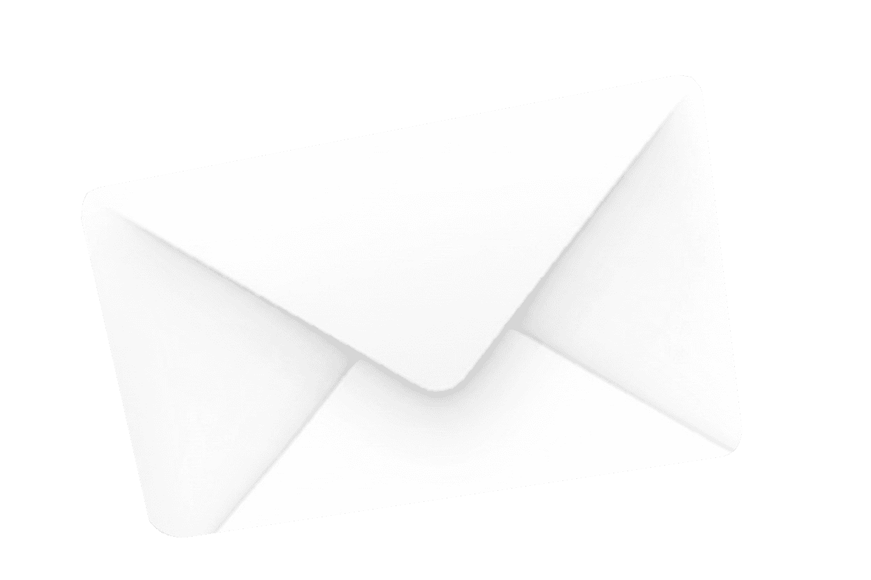 3D-Icon eines weißen Briefumschlags für Projektanfragen auf der Mirudesign Webseite