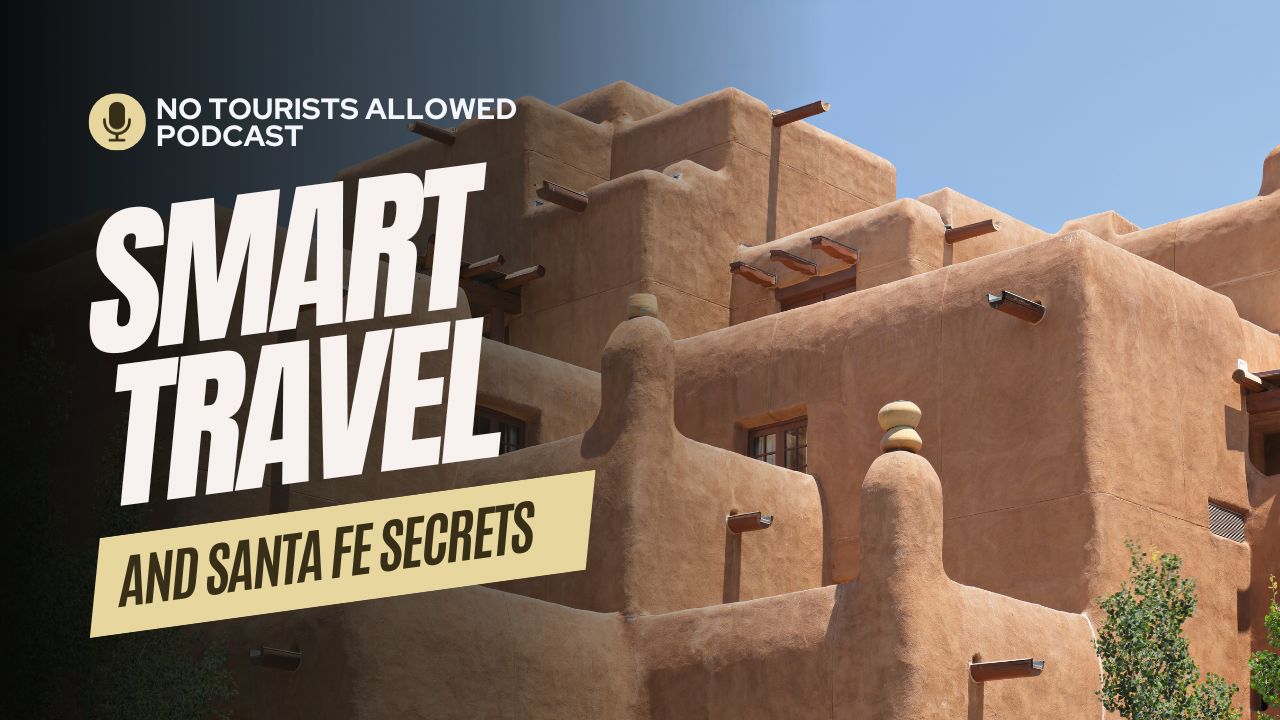 An image of a boat floating with the caption "FLOATING CITIES" above Mike Putman and James Ferrara, the No Tourists Allowed Podcast Hosts