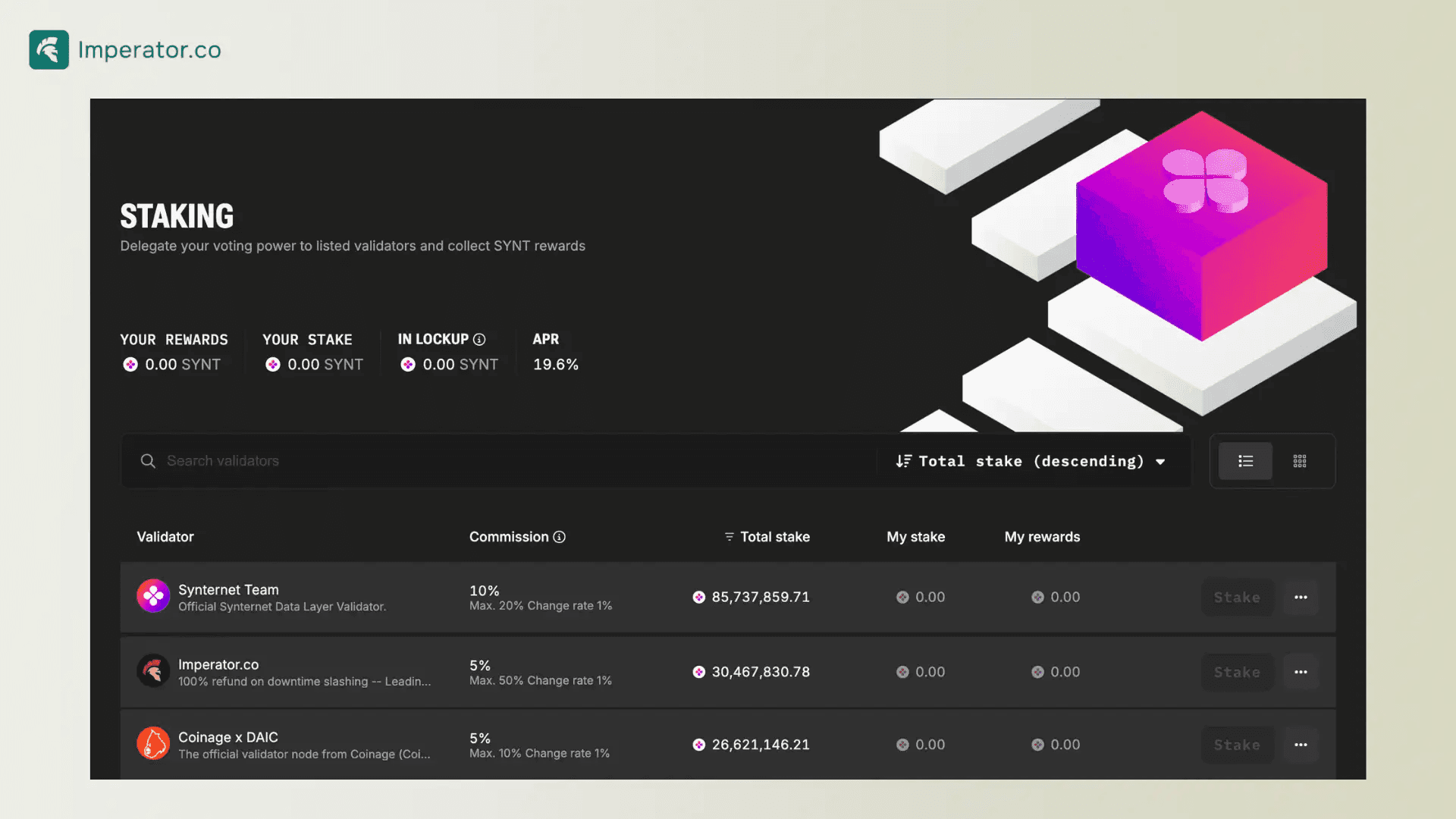 Synternet Staking Page