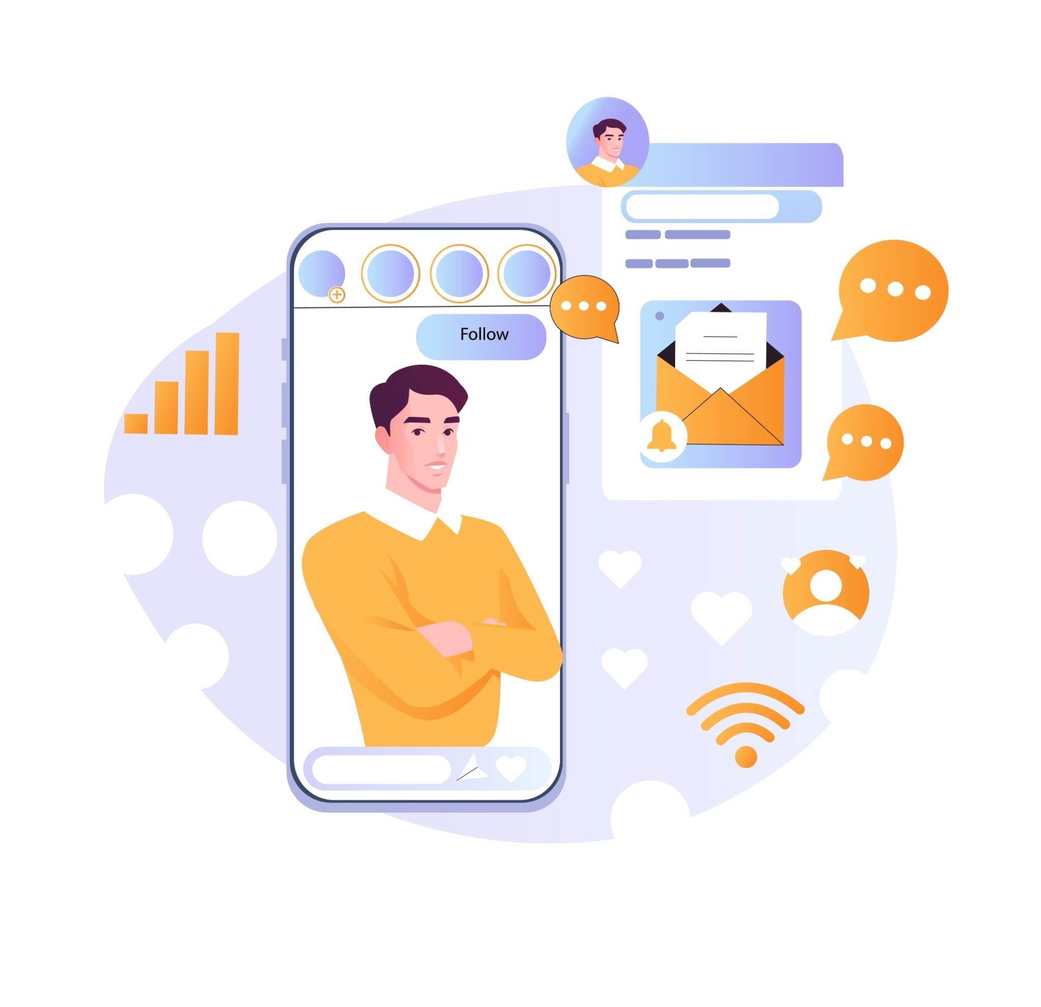 Influencer profile on a social media app with follower engagement, outreach messages, and performance metrics