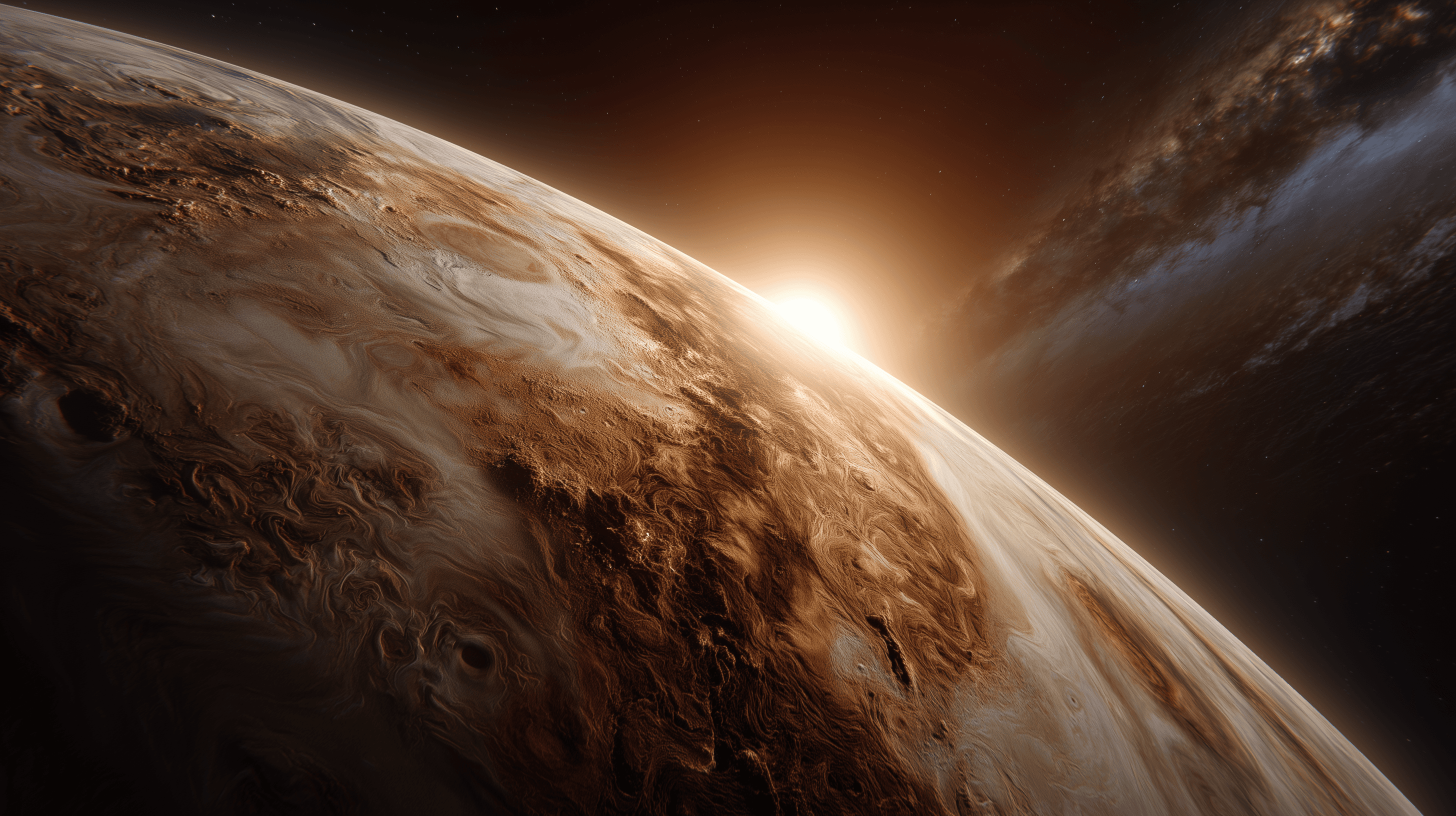 A picture of venus with the sun in the background