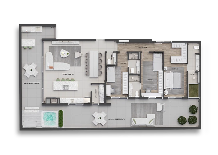 Planta do apartamento Garden 105 — Porto Alto