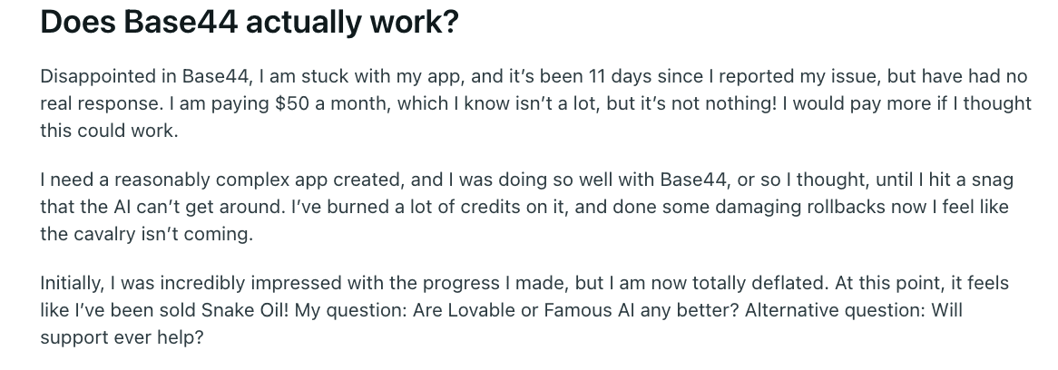 Challenges with Base44 Frequent Build Failures and Unstable Project Outcomes