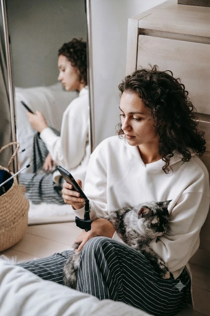 sick dog watching owner look up answers in PetFirst Assist