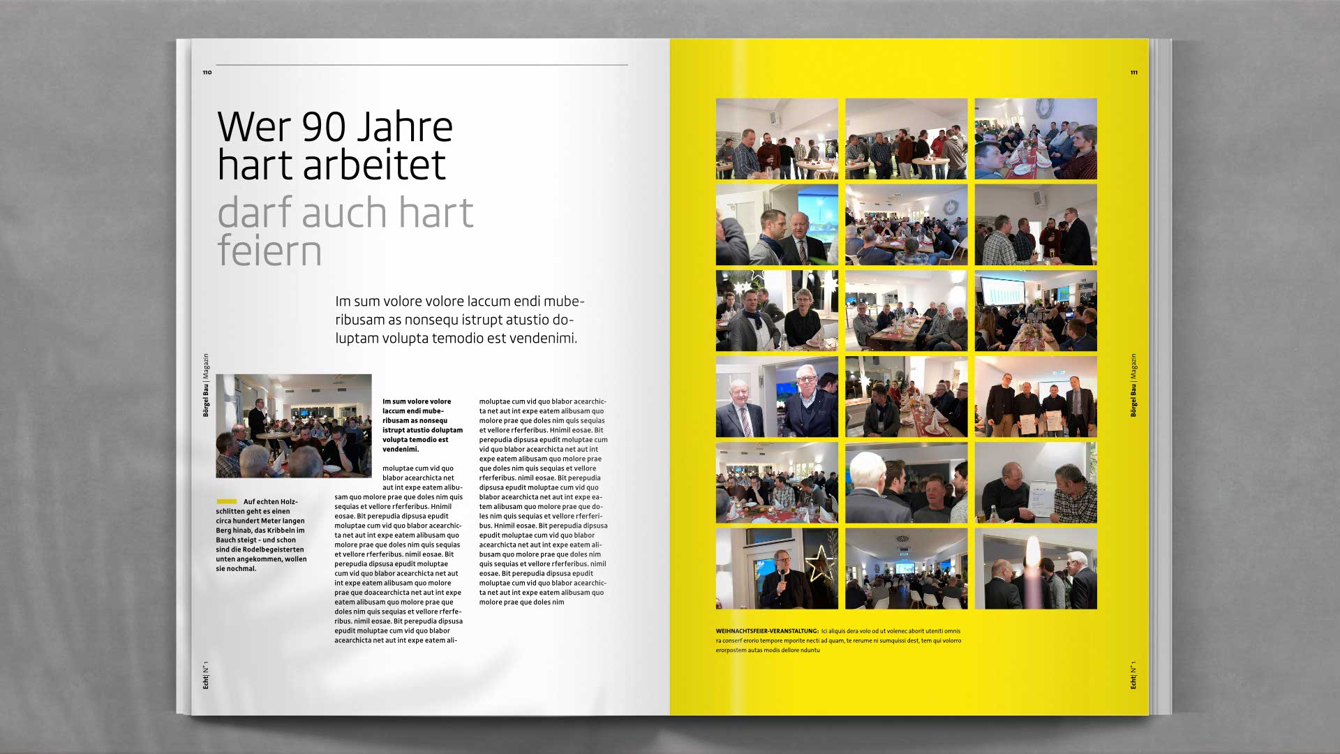Layout mit Mitarbeiterporträts und regionalen Einblicken – zeigt die persönliche Seite des Bauunternehmens Börgel und stärkt das Employer Branding.
