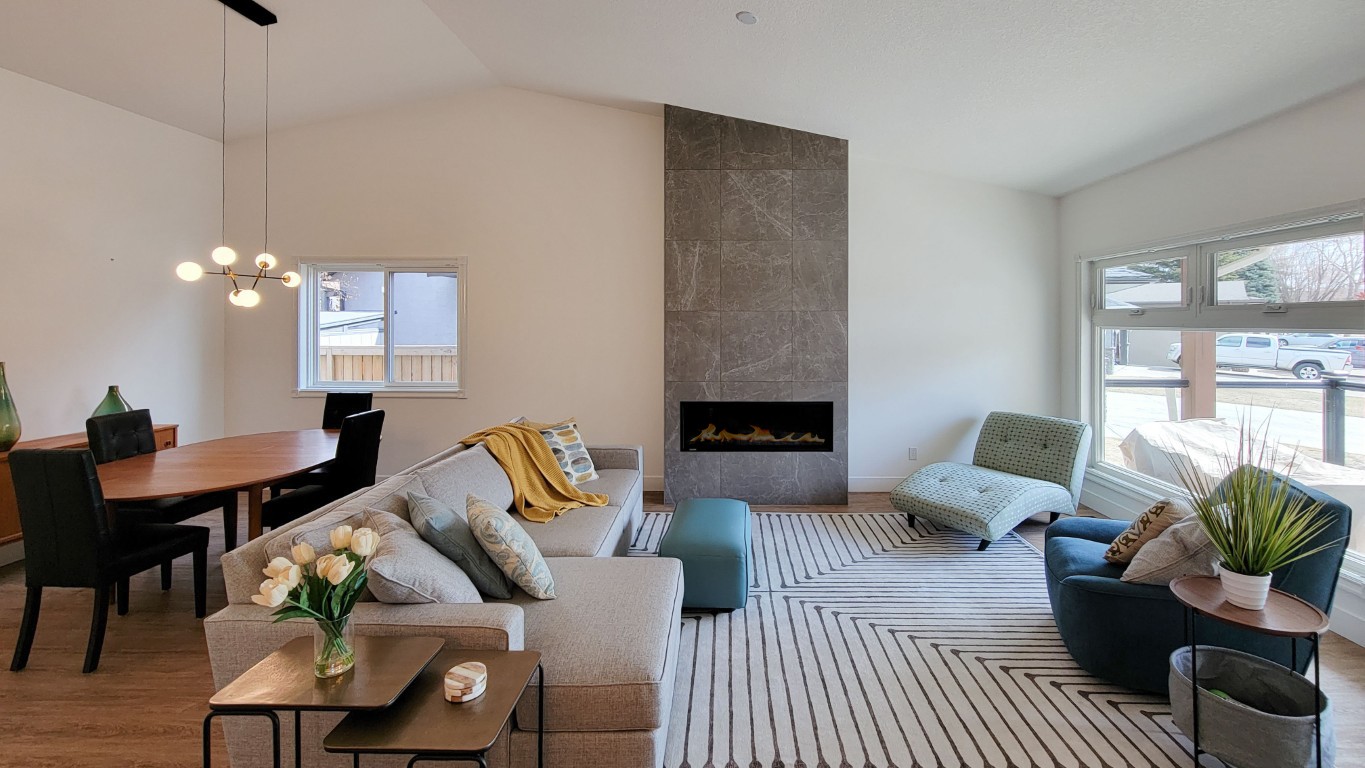 Image of Modern living room with sofa, furniture, and fireplace designed by KHD Homes for interior design inspiration.