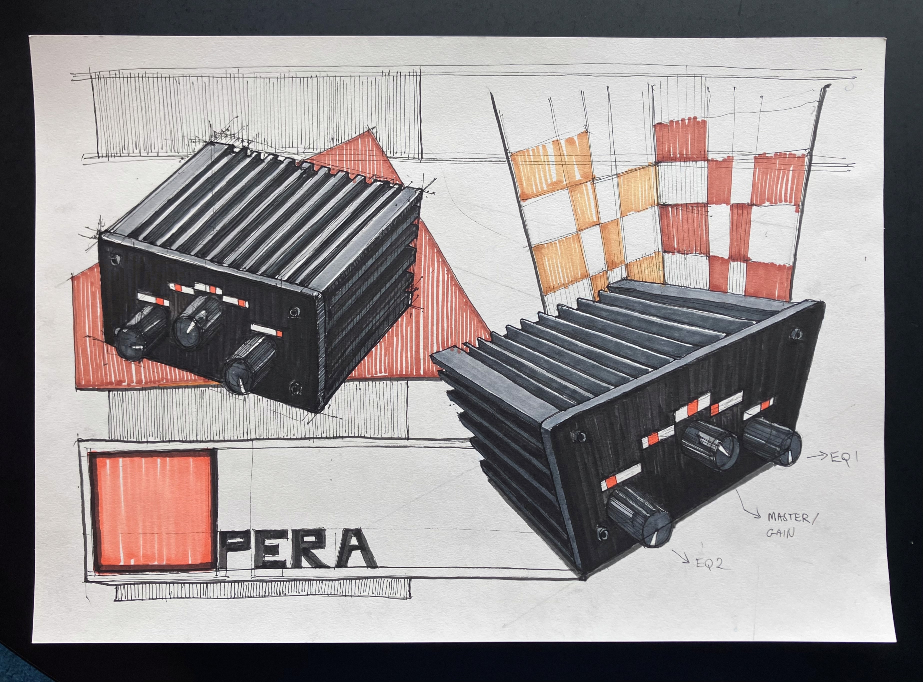 Headphone amplifier perspective marker sketch