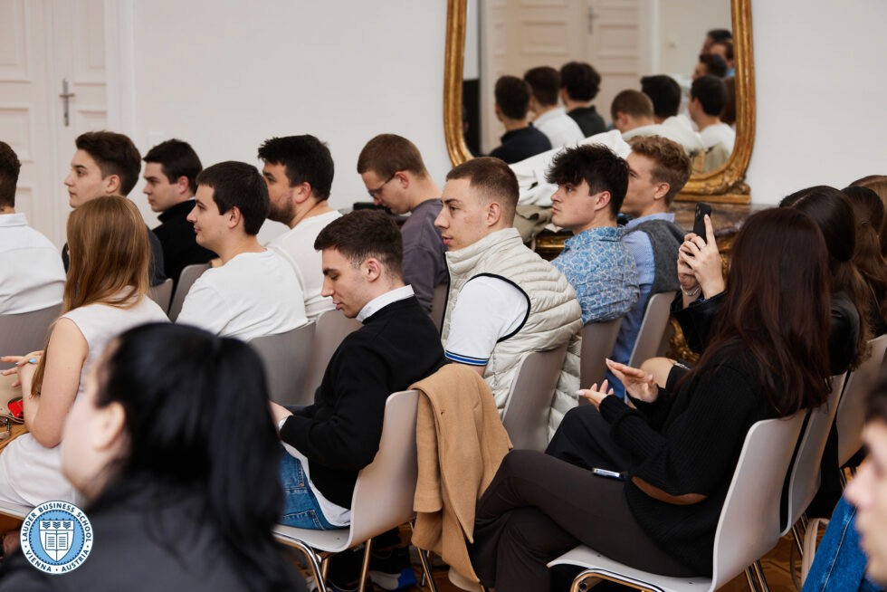 Students listening toMag. Berthold Baurek-Karlic, founder and managing director of Venionaire Capital