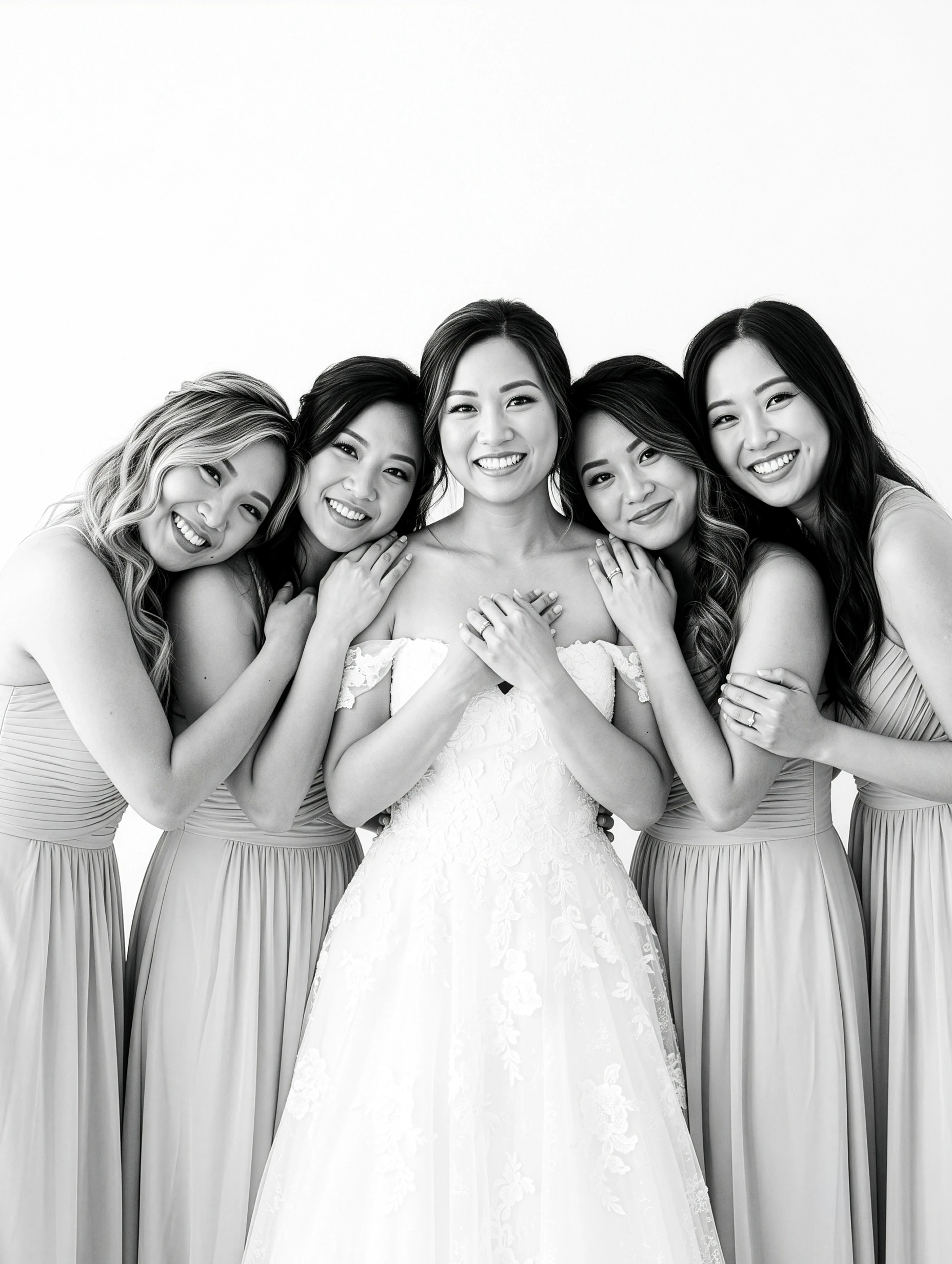 photobooth portrait of bridal party in B&W