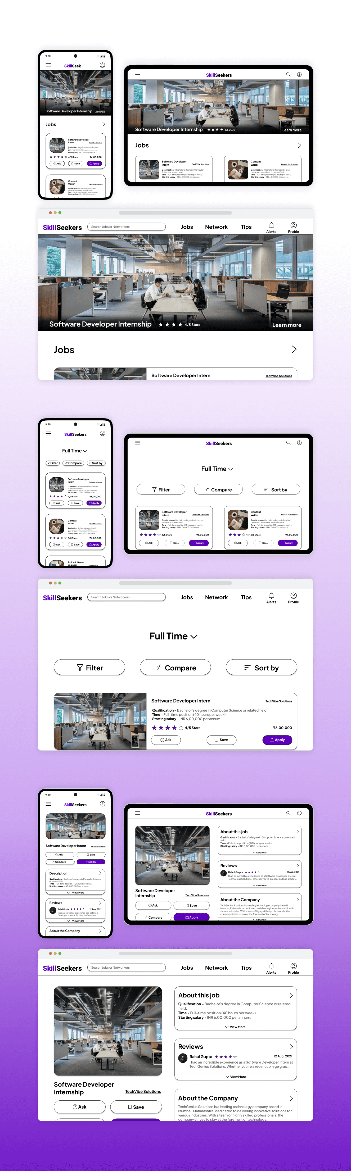 Hi-fi mockups for SkillSeekers website