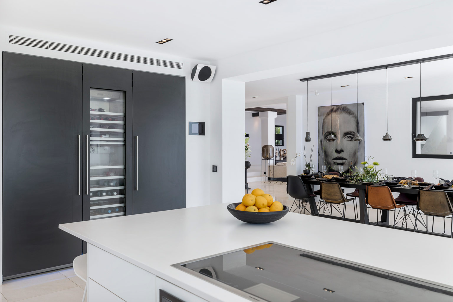 Kitchen fridge inside an exclusive luxury villa Ibiza—private indoor kitchen VIP estate property holiday retreat