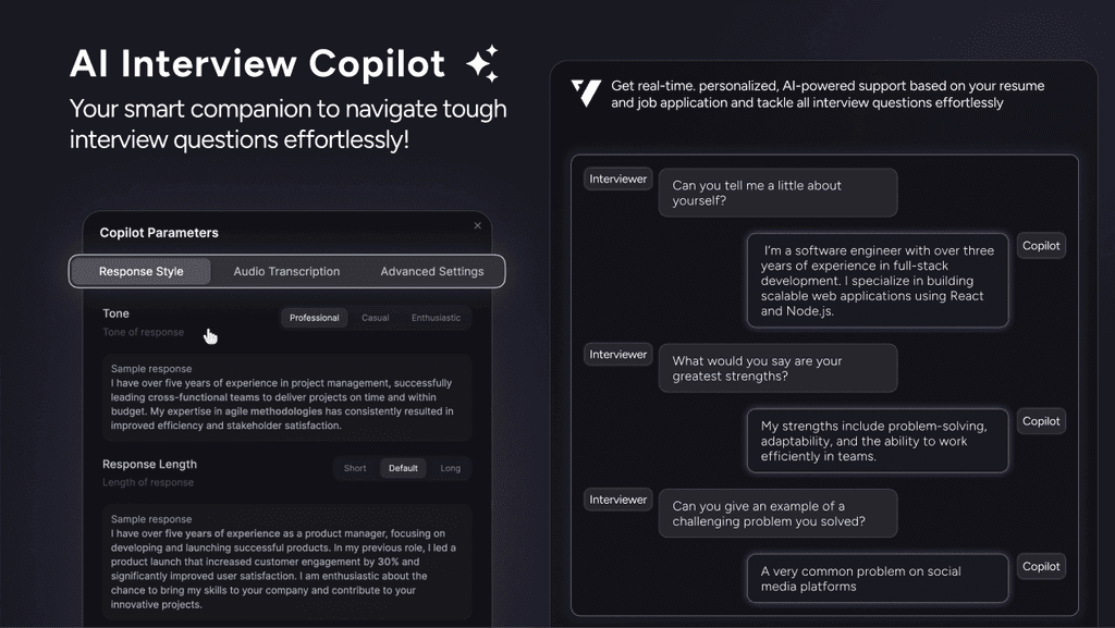 Using AI Interview Copilot: A professional navigating interview questions with real-time AI-generated assistance on a laptop for seamless preparation.