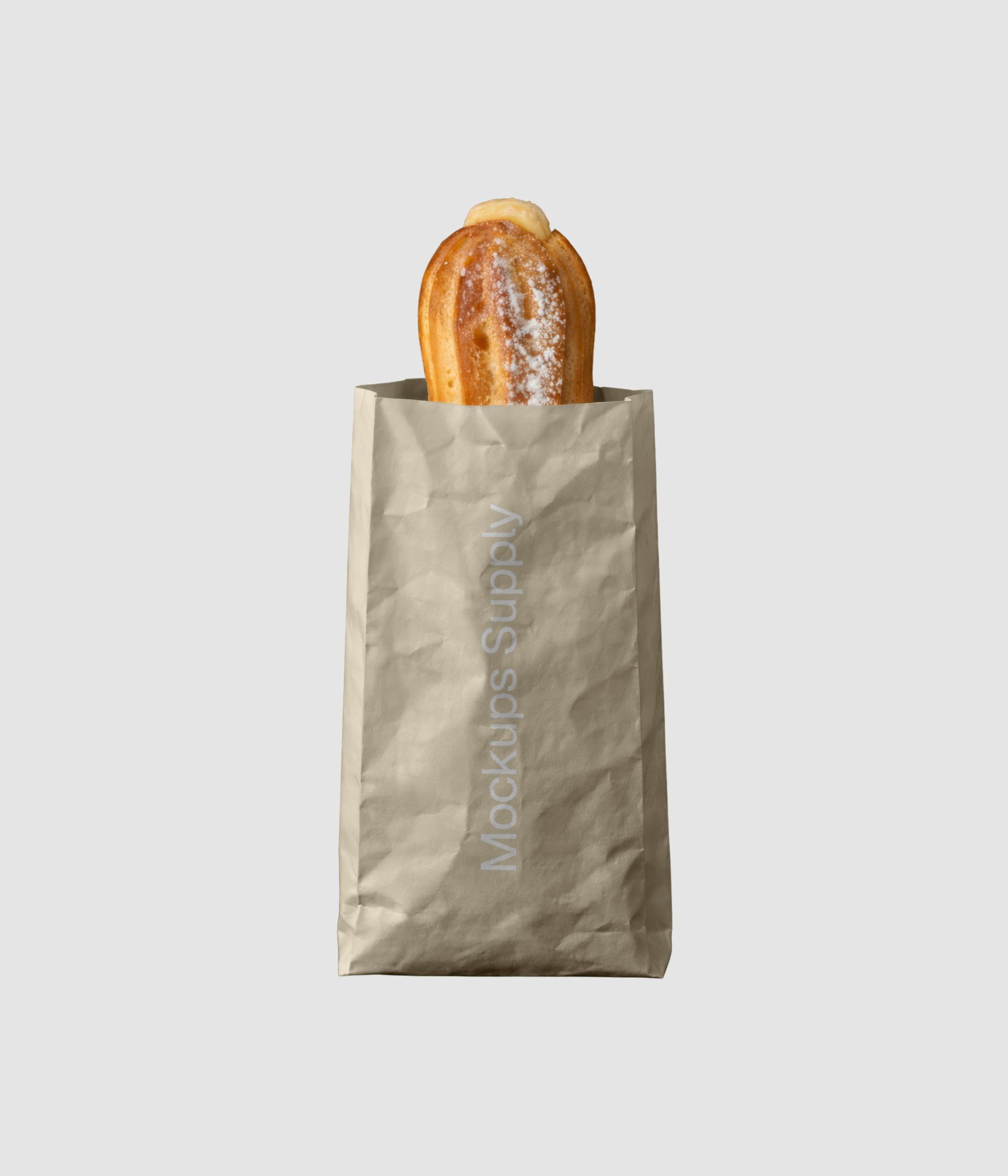 Cream eclair in paper bag mockup for photoshop download psd
