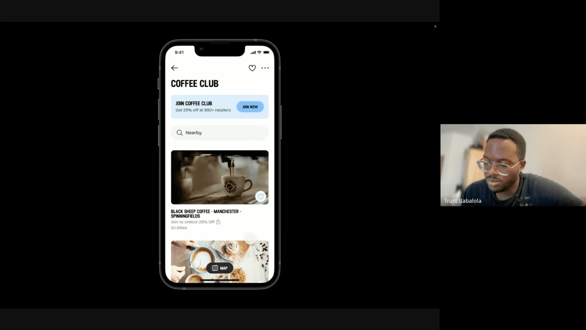 Screenshot of a remote user interview with the Airtime app on a phone screen and the participant on video.