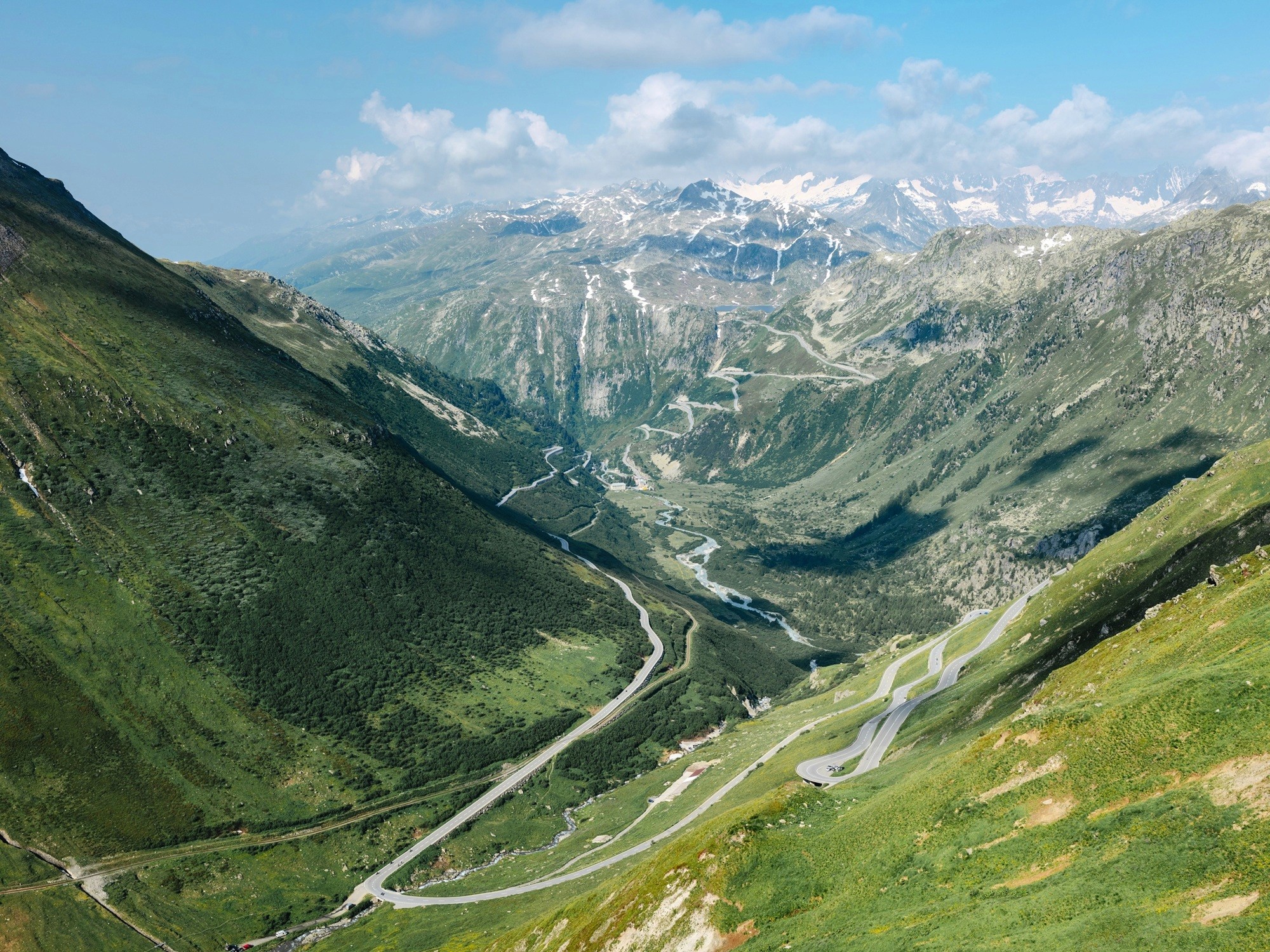 View of the Furka Pass and the Grimsel Pass in the Swiss Alps
